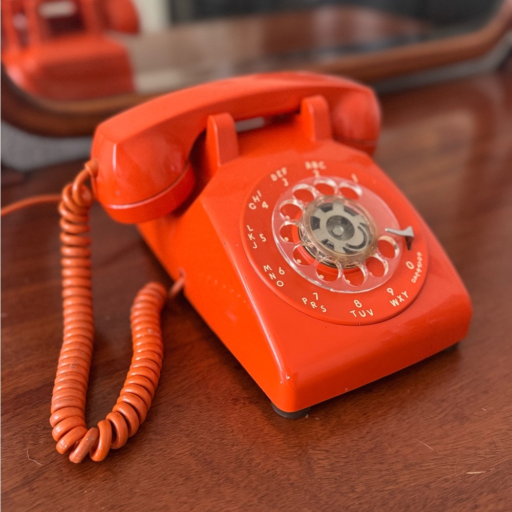 Vintage ITT Orange Rotary Dial Desk Telephone - untested